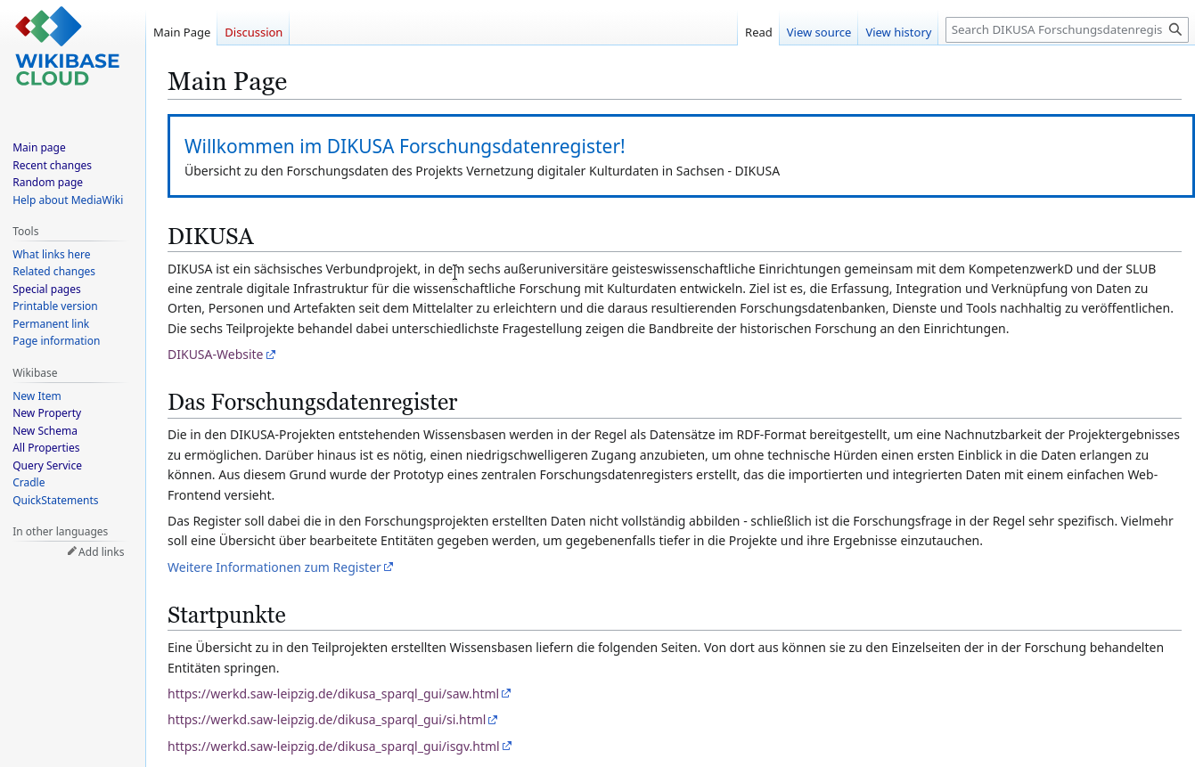 Startseite des DIKUSA Forschungsdatenregsiter